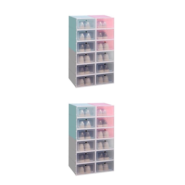 Cateissary Caja de zapatos de almacenamiento apilable, caja de zapatos de plástico transparente, diseño abatible, artefacto de almacenamiento de verde claro 2Conjunto