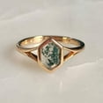 thumbnail image 2 of LATELIERDBIJOUX Hexagon Moss Agate Wedding Ring / 9x5mm Natural Gemstone / Rose Gold Plated Split Shank Band / Bezel Set Women's Jewelry / Minimalist Gift for Wife, 2 of 4