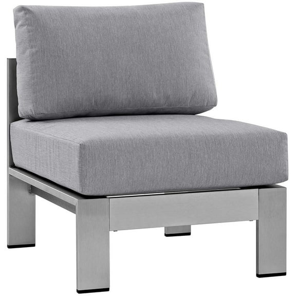 Modway Shore Armless Outdoor Patio Aluminum Chair in Silver Gray