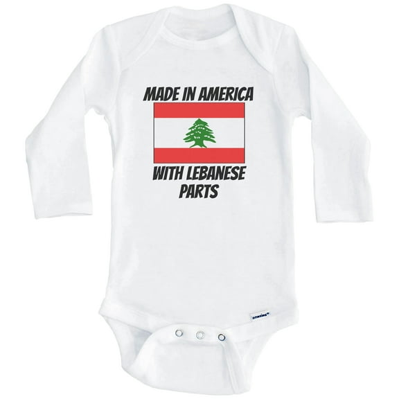 Made In America With Lebanese Parts Lebanon Flag Funny One Piece Baby Bodysuit (Long Sleeve), 0-3 Months White