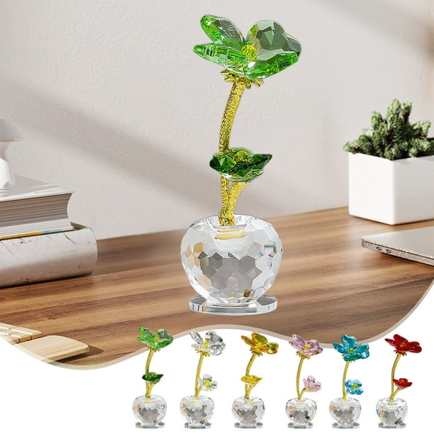 Adorno de Hierba de Cristal, Pieza Decorativa de Regalo de Vidrio, Accesorio Único para El Escritorio Del Hogar, Elegante Luz Led, Amuleto de La Suerte para Amigos, Regalo para Ocasiones Especiales,