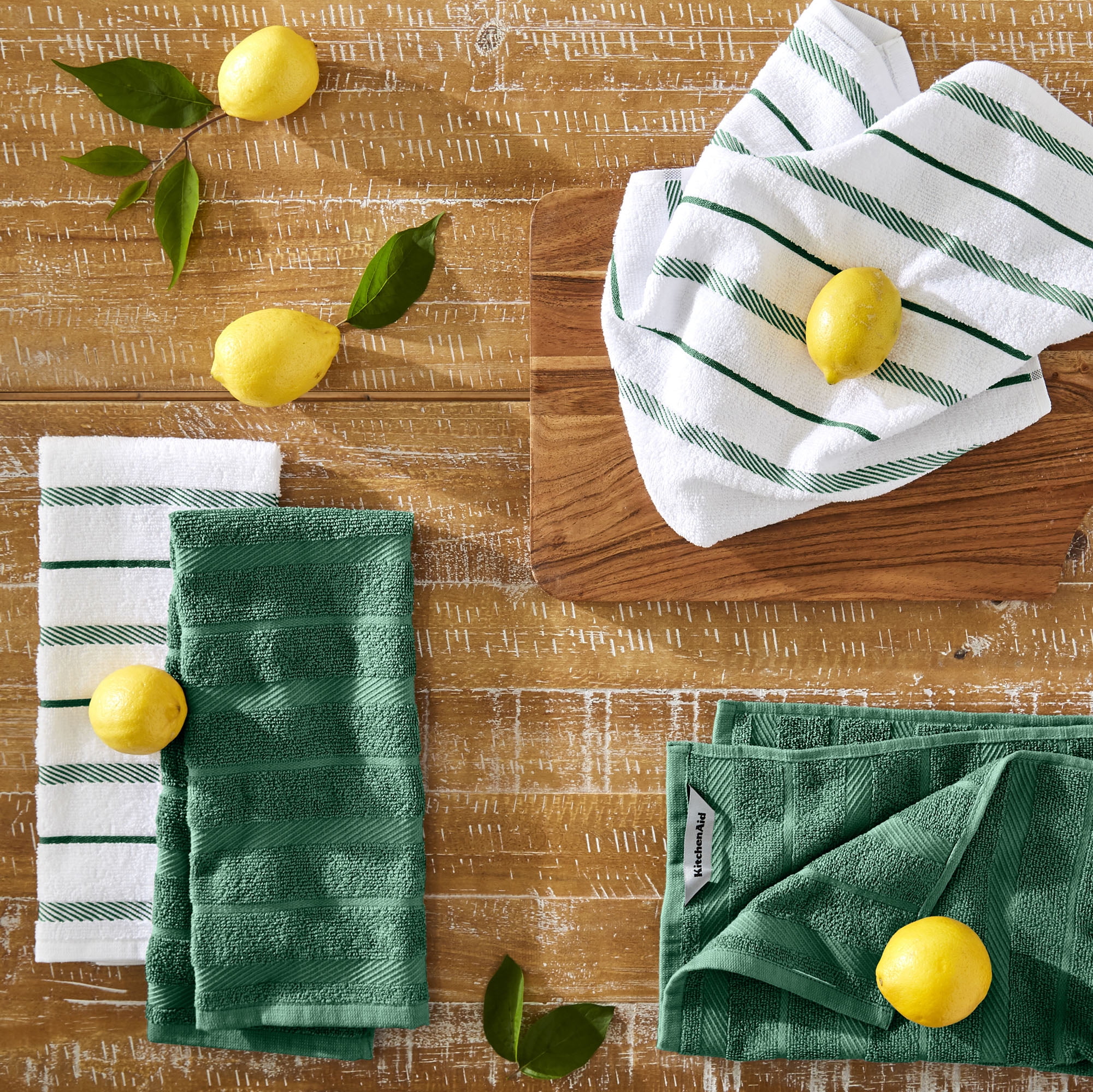 KitchenAid Albany Kitchen Towel 4-Pack Set, Pebbled Palm Green/White, 16"x26"