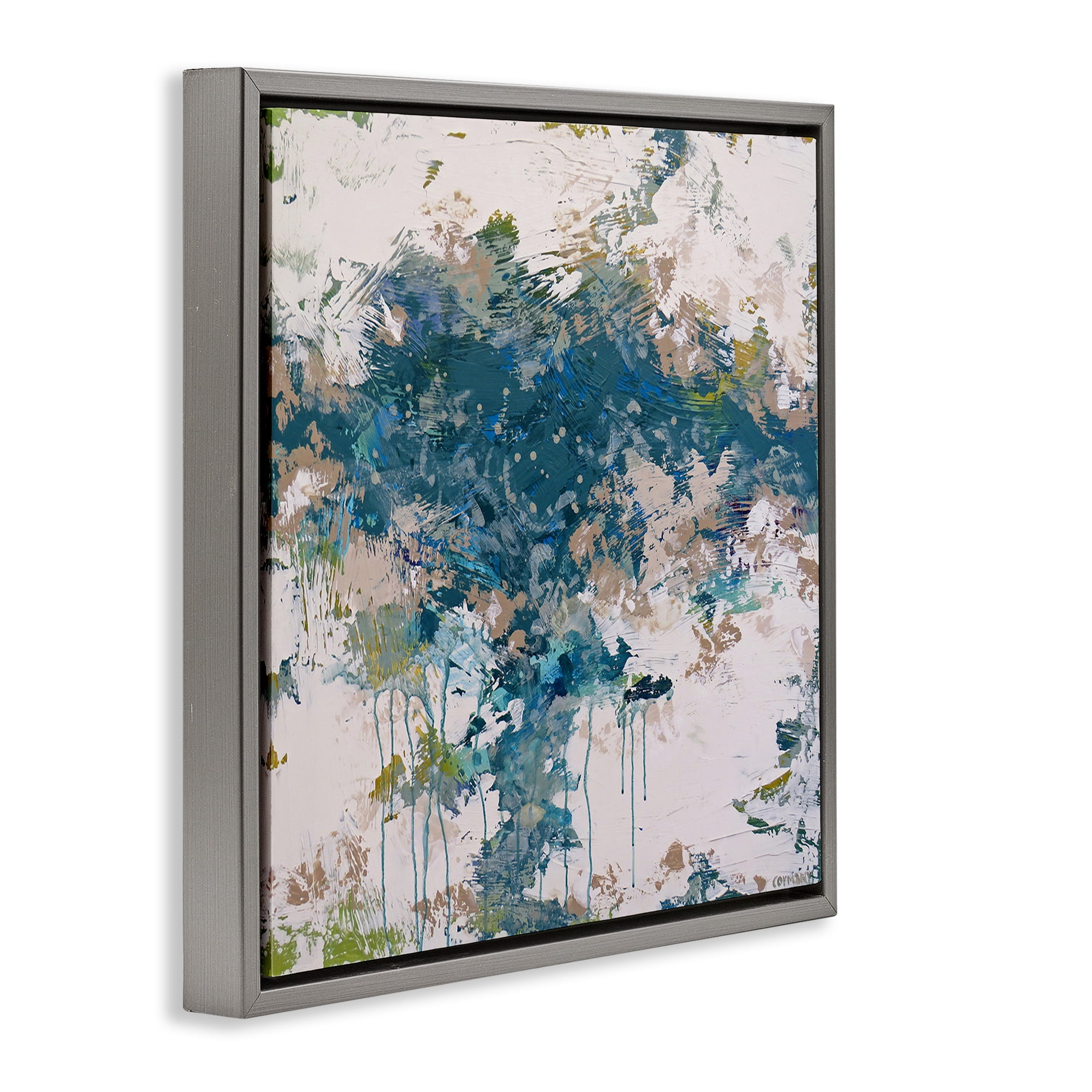 Stupell Industries Chaotic Paint Drip Abstract Abstract Painting Gray Floater Framed Canvas Art Print Wall Art, 18 x 18