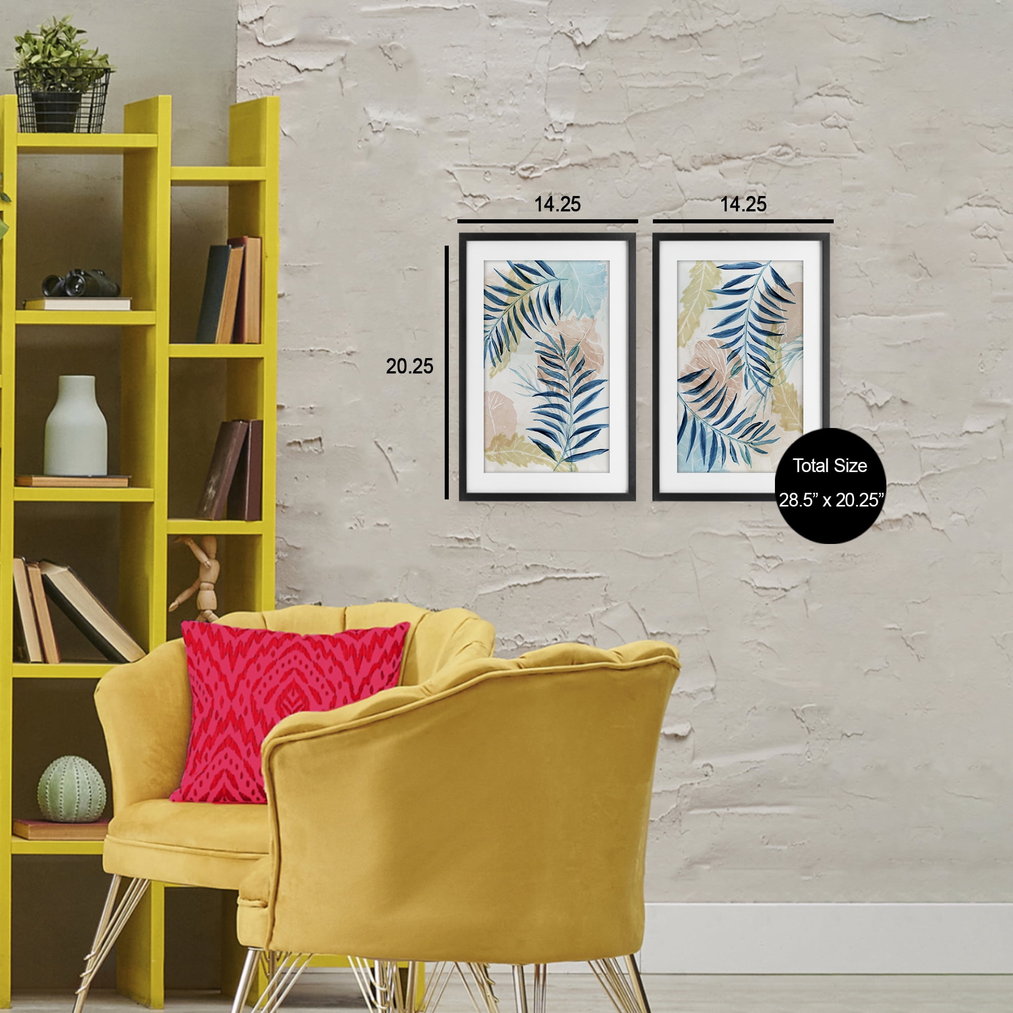 Stupell Industries Pastel & Blue Palm Fronds 2 Piece Black Framed Print Under Glass Set, design by Nan