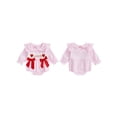 thumbnail image 2 of BemeyourBBs Newborn Baby Girl Valentines Day Outfit Gingham Plaid Bubbel Rompers Puff Long Sleeve Letters Embroidery Bow Decor Bubble Bodysuit Infant Spring Clothes, 2 of 9