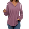 thumbnail image 2 of UPPADA Womens Comfy Hoodies V Neck Drawstring Hoodies Fall Dressy Solid Pullover Tops Loose Fit Soft Blouses Womens Oversized Pullover Hoodies Pink,XXL, 2 of 6