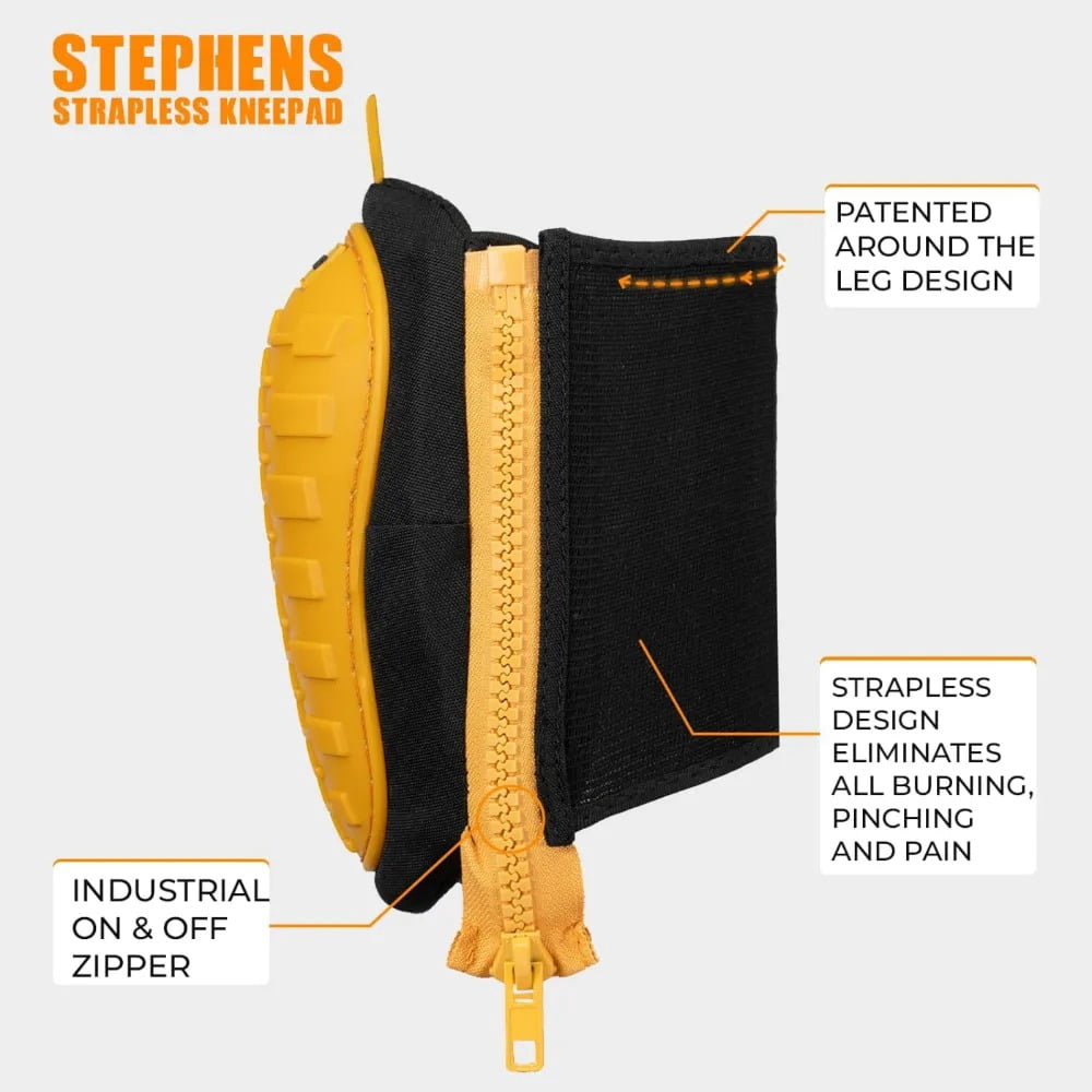 Stephens Strapless Kneepads for Construction - Heavy Duty Soft Cap Design for Work | Safety Work Gear | Flooring | Roofing | Gardening | Protective Equipment-Non-Slip Strapless-Caution Yellow