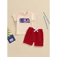 thumbnail image 3 of vera natura Baby Boys Shorts Set, Short Sleeve Embroidery Letters T-shirt with Elastic Waist Shorts Summer Outfit for 4th of July, 3 of 8