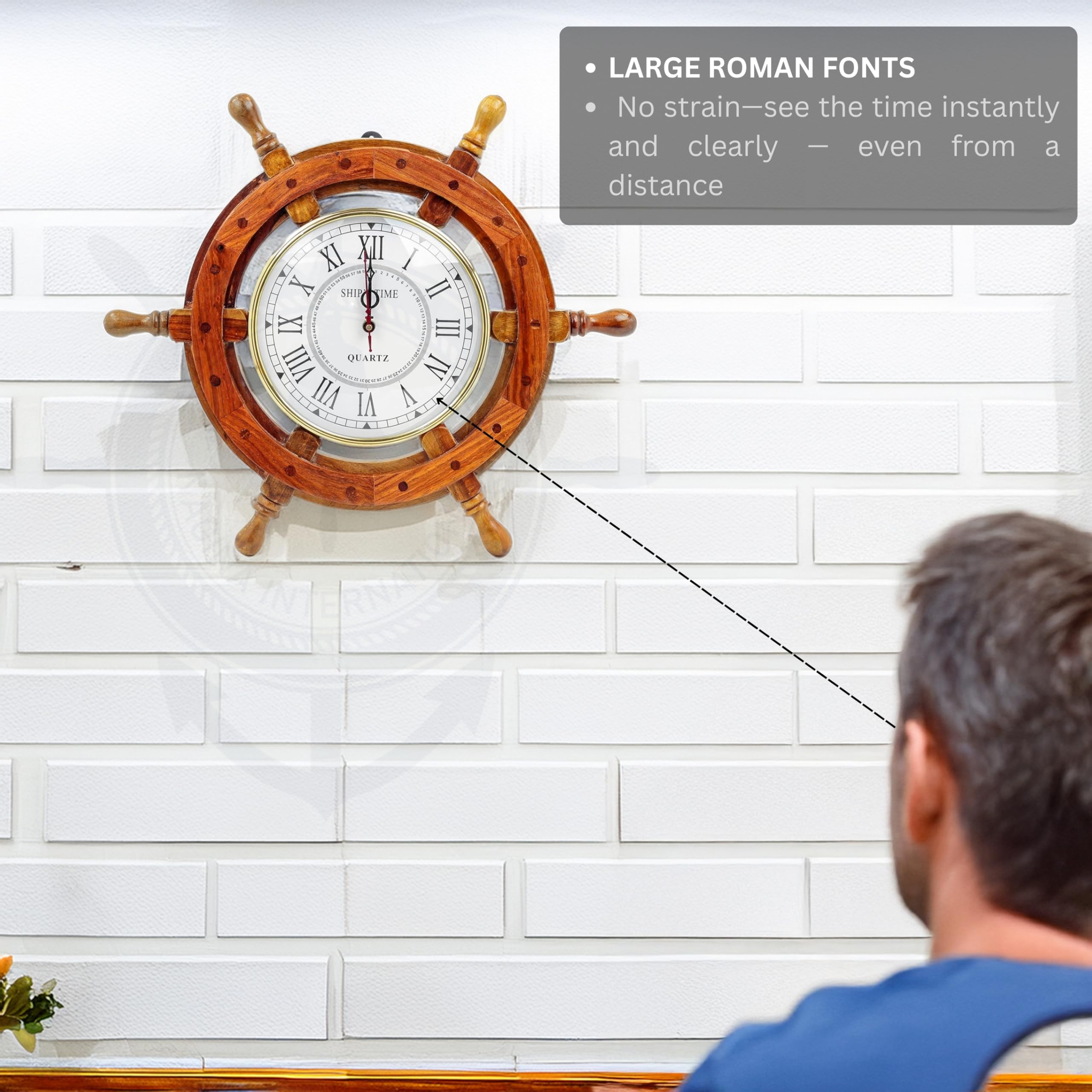 Nagina International Nautical Wooden Ship Wheel with Quartz Clock