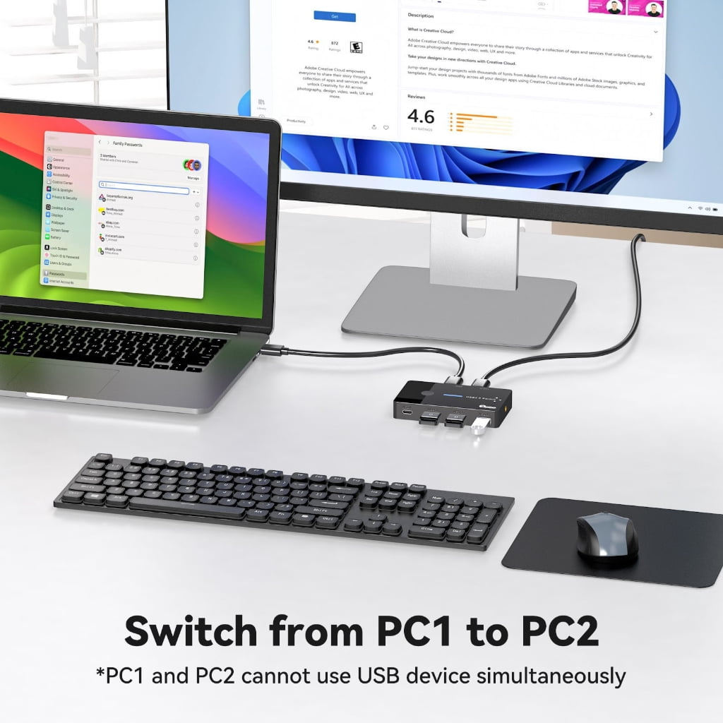 NEXAVKPR KVM Switcher for 2 Computers USB3.0 KVM Switcher 2 in 4 Out USB3.0 for Mouse