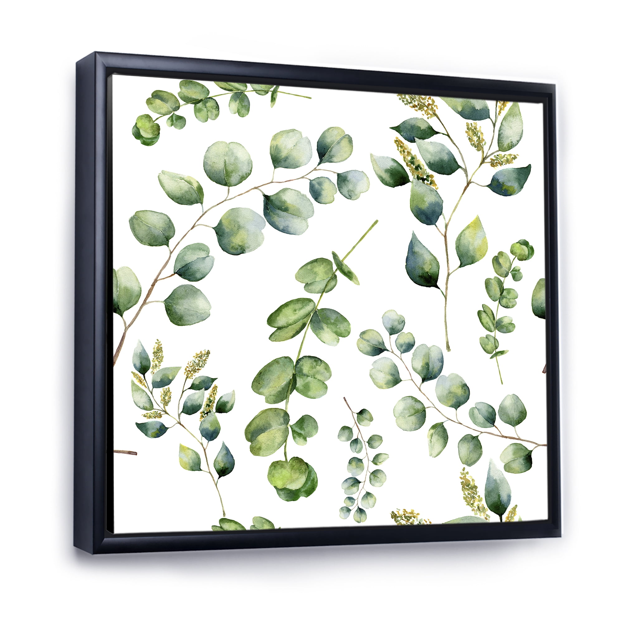 Designart 'Green Eucalyptus Plant Branches III' Traditional Framed Canvas Wall Art Print