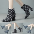 thumbnail image 6 of Ripped Denim Plaid Dress Boots for Women Fashion Retro Checkered Chunky High Heel Winter Fall Ankle Booties, 6 of 7