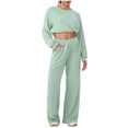 thumbnail image 1 of Conjunto de Pantalones Mujeres Outfits de 2 Piezas Vestido Casual de Color Sólido Bolsillo Deportivo Suelto Pantalones de Manga Larga Blusas de Cuello Redondo Conjunto Superior Conjunto de Pantalones, 1 of 5