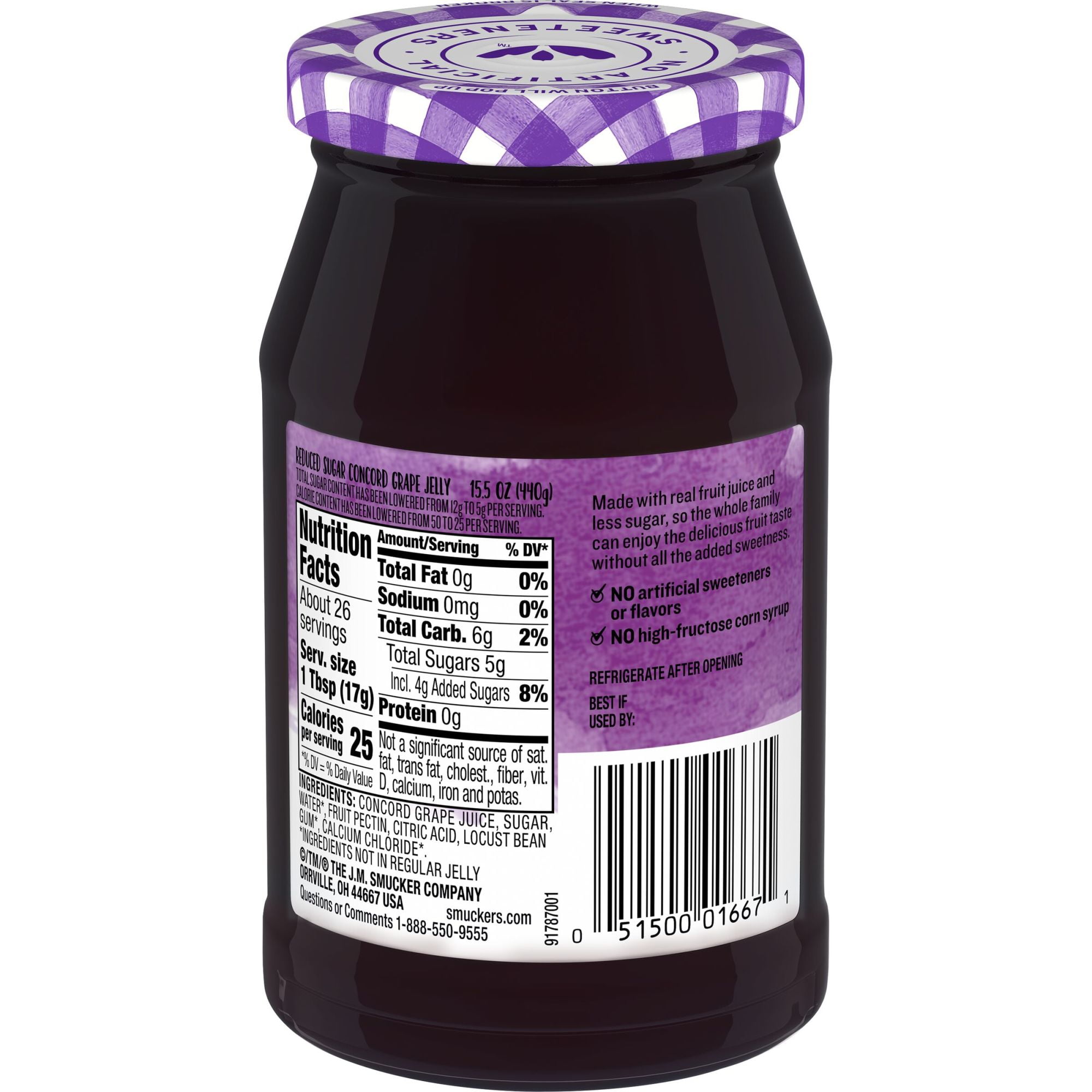 (4 pack) Smucker's Low Sugar Reduced Sugar Concord Grape Jelly, 15.5 Ounces