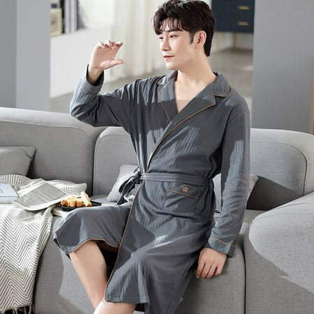 

QWZNDZGR Spring Autumn New Knitted Cotton Bathrobe Men Sleep Lounge Kimono Bath Robes masculino Dressing Gown Red Sleepwear Men Fashion