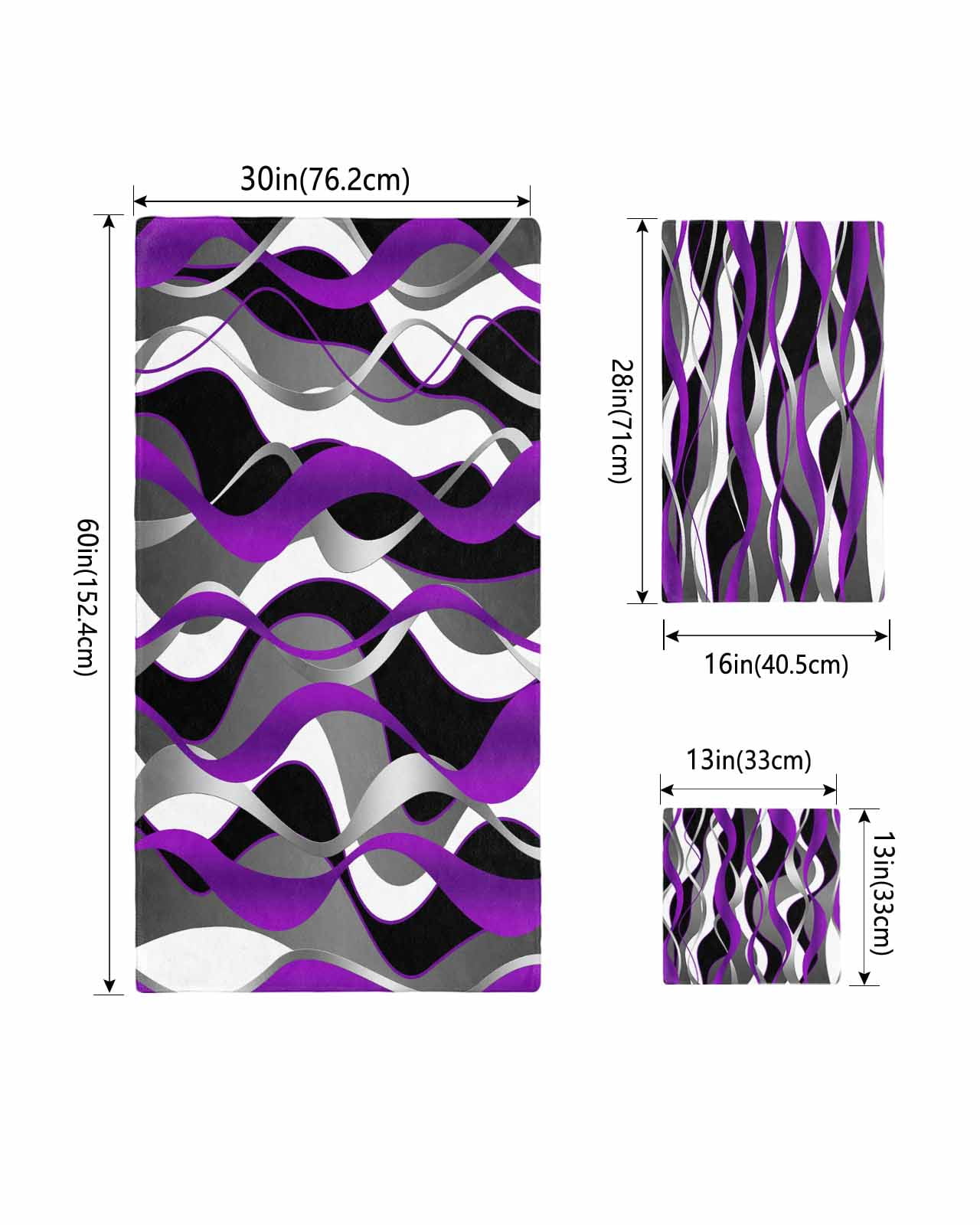 Purple Stripe Bath Towels for Bathroom Set,Luxury Microfiber Towels Gifts for Women,Beach Kitchen Hand Hair Face Towel and Dish Washcloth,Black Grey White Gradient Striped Geometric Towels+Set