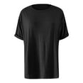 thumbnail image 7 of Womens Oversized Crewneck Short Sleeve T-Shirt - 60% Polyester Blend, Rolled Sleeves Design, Casual Basic Top for Summer Daily Wear, 7 of 7