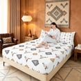thumbnail image 3 of Manfei Western Cow Skull Queen Sheets, Bohemian Aztec Queen Sheet Sets, White Black, Black Reversible 4 Pieces1 Flat Sheet + 1 Fitted Sheet + 2 Pillowcases, 3 of 6