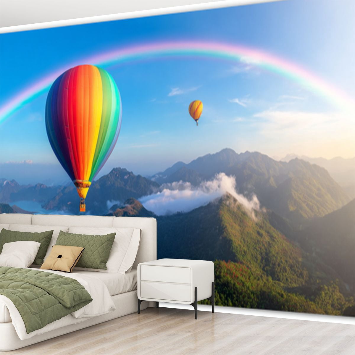 Peel and Stick Wallpaper Colorful Hot Air Balloons Mountain Landscape Rainbow Modern Art Wall Mural Decor Self Adhesive and Removable 69in x 98in