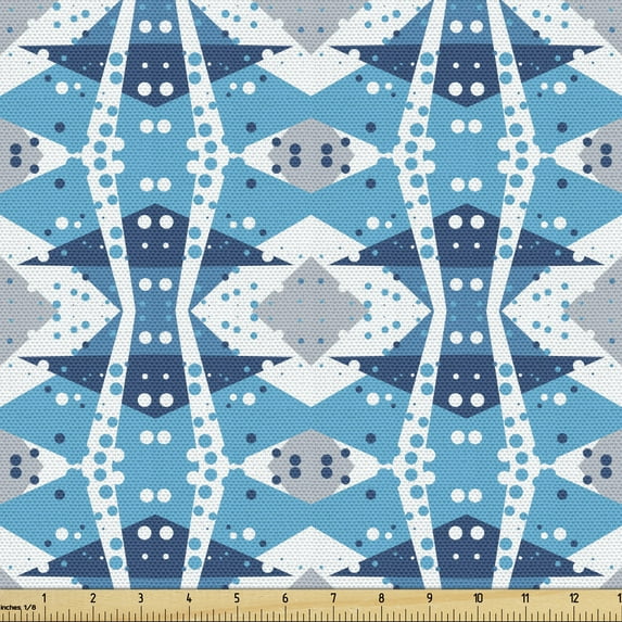 Geometric Fabric by the Yard, Modern Abstract Creative Dots and Shapes, Upholstery Fabric for Dining Chairs Home Decor Accents, Sky Blue Pale Taupe by Ambesonne
