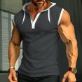 thumbnail image 3 of Wyobmus Men's Workout Hooded Tank Tops Bodybuilding Muscle Button-Up T-Shirt Lightweight Form Fit Sleeveless Gym Hoodies Gray, 3 of 7