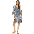 thumbnail image 5 of Sakkas Maris Women's Casual Shift 3/4 Sleeve Short Mini Dress A Line Print Silky - CTW288-White - One Size Regular, 5 of 5