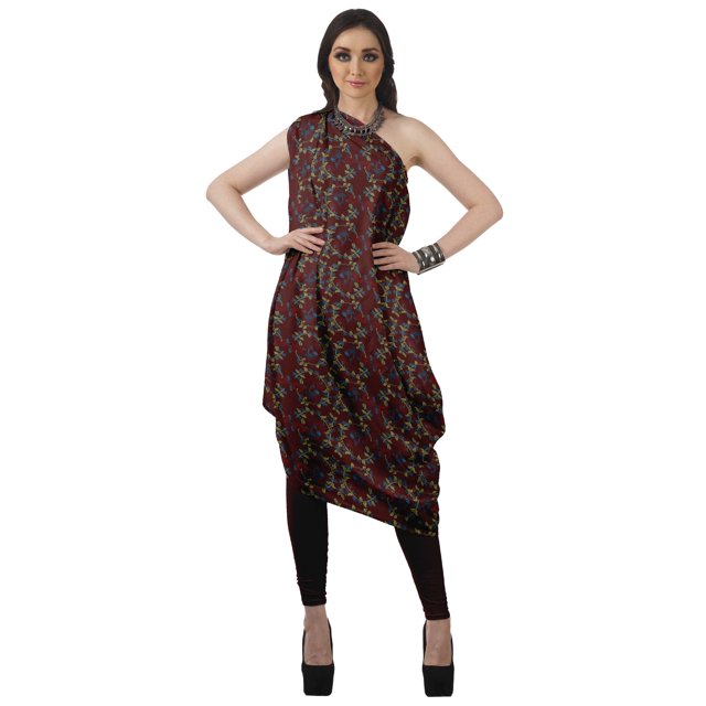 Moomaya Robe Kurti Sans Manches à une Épaule Imprimée pour Femmes, Vêtement de Créateur Boho pour Fête