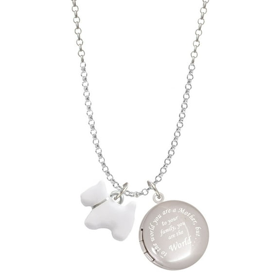 Delight Jewelry Silvertone White Westie Dog To the World You are a Mother Locket Necklace