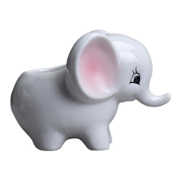 XL Lake Blue Maceta de cerámica con dibujos de animales, elefante, suculento, bonsái, maceta