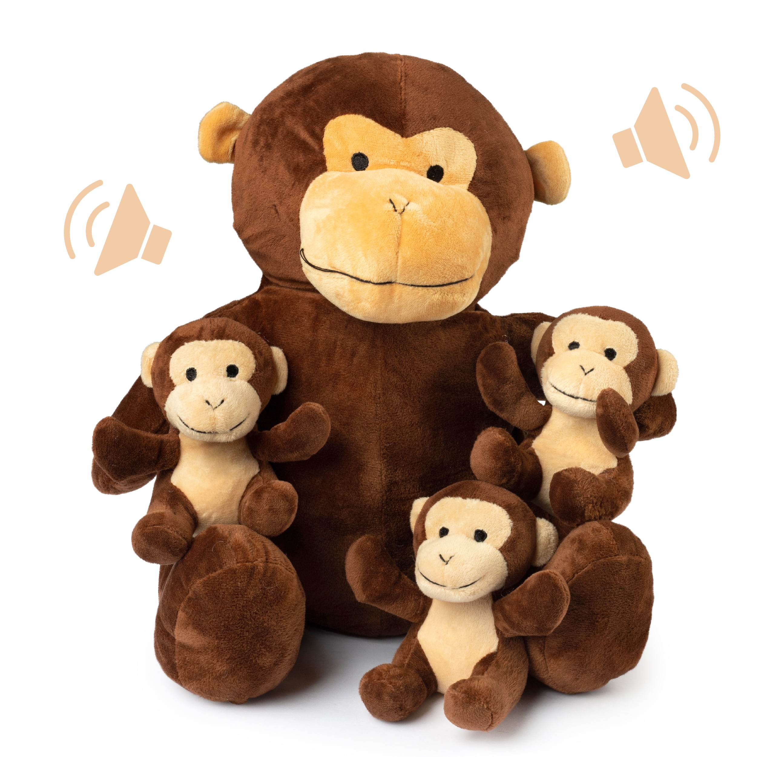 Stuffed Mommy Monkey with 3 baby monkeys in her Tummy Plush Monkey