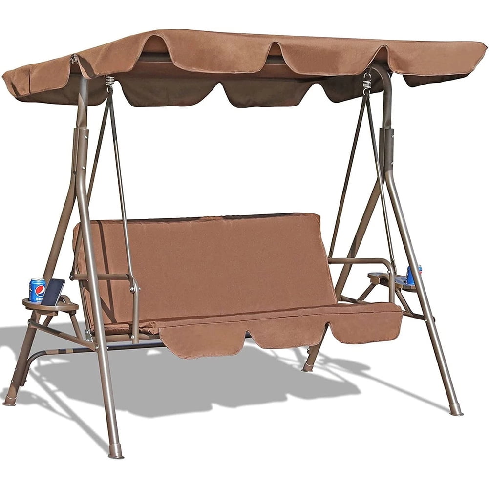 Kepooman 2-Seat Patio Swing Seat with Removable Cushion & Canopy for Patio, Garden, Poolside, Balcony, Coffee Kepooman 2-Seat Patio Swing Seat with Removable Cushion & Canopy for Patio, Garden, Poolside, Balcony, Coffee