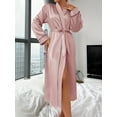 thumbnail image 4 of Bata de noche de satén liso, elegante bata de manga larga con cuello en V y cinturón, ropa de dormir para mujer, 4 of 5