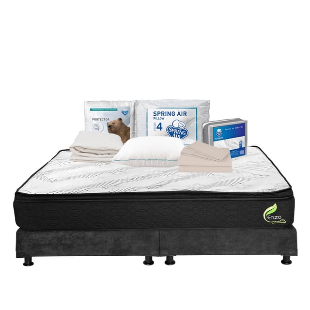 Colchón King Size Restonic Enzo + Box + Almohada Osos + Protector de Colchón + Juego de Sábanas