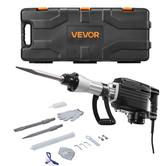VEVOR Demolition Jack Hammer, 2800 W Powerful Electric Jackhammer, 1200 BPM Concrete Breaker with a Point Chisel, a Flat Chisel, Carrying Case, Gloves, for Concrete, Wall, Brick, Tile and Foundation