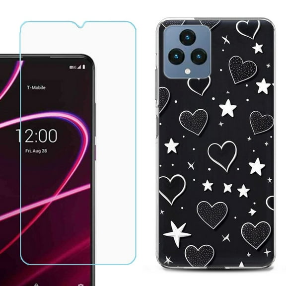 OneToughShield ® for T-Mobile Revvl 6x 5G Shockproof Phone Case, with Tempered Glass Screen Protector - Hearts n Stars