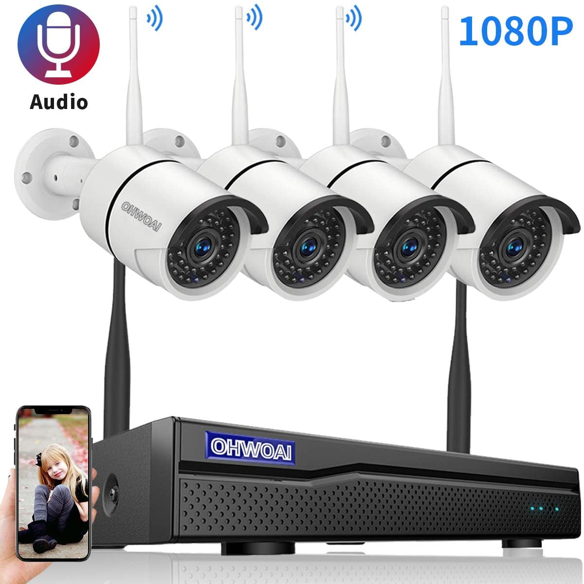 Security Camera System Wireless, OHWOAI 8 Channel Home ...