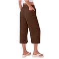 thumbnail image 3 of Yievot Linen Capri Pants for Women Casual Side Slit Wide Leg Cropped Pants Drawstring Elastic Waist Summer Beach Trousers, 3 of 7