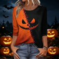 thumbnail image 4 of Womens Halloween Holiday Outfit Shirt,Halloween Scary Pumpkin Ghost Print Shirts Halloween Casual 3/4 Sleeve Crew Neck Tops For Women, 4 of 5
