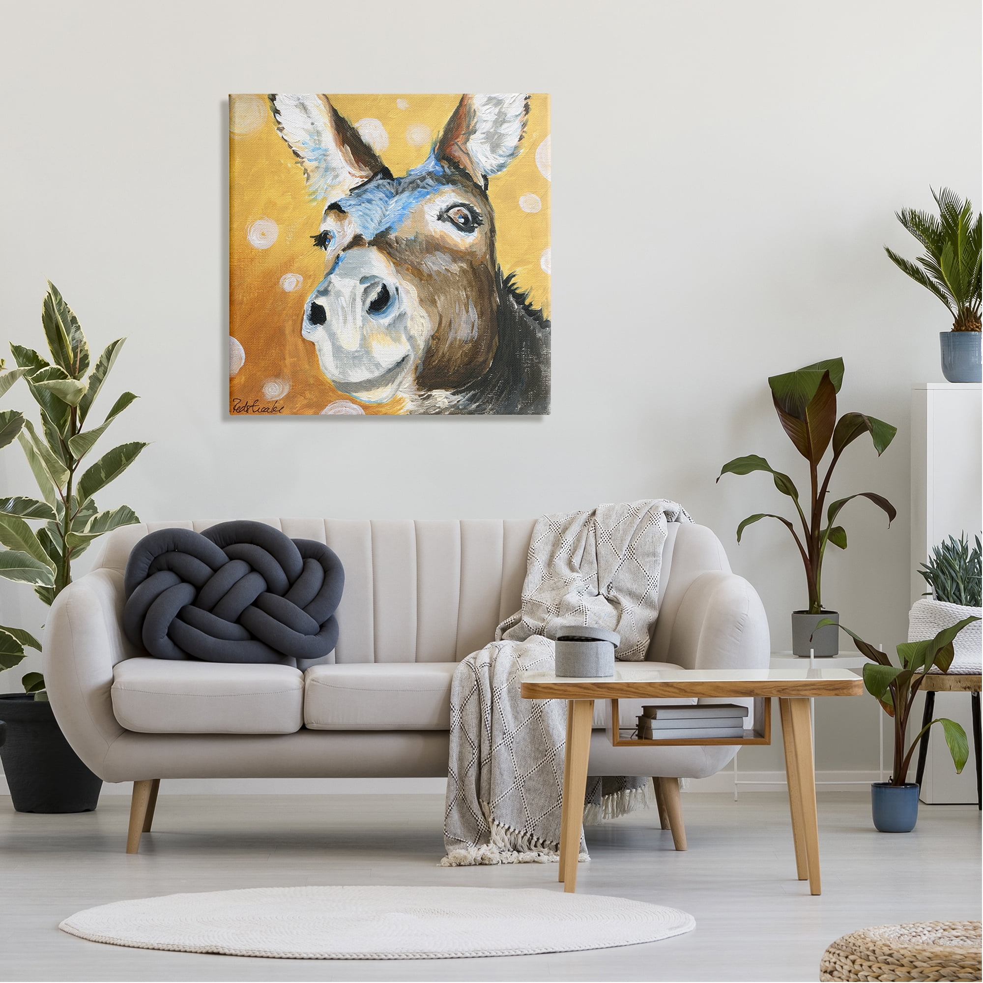 Stupell Industries Smiling Donkey Animal Painting Casual Circle Pattern Painting Gallery Wrapped Canvas Print Wall Art, Design by Jennifer Redstreake