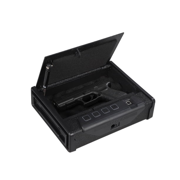 Acceso rápido biométrico para pistolas - Caja fuerte de acero laminado en frío - Seguridad con huella, PIN y llave - Almacena 2 armas cortas - Ideal para dormitorio, mesita de noche