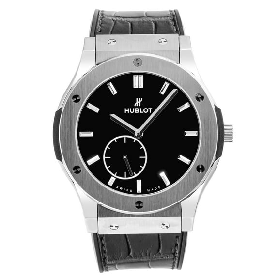 Pre-Owned Hublot Classic Fusion Ultra-Thin 515.NX.1270.LR 45MM Black Dial With Leather Bracelet