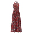 thumbnail image 1 of Vestido largo sin mangas con cuello halter para mujer, vestido largo con estampado de estilo étnico informal para mujer, vestido sin espalda de cintura alta Fridja  hjkh1336, 1 of 6