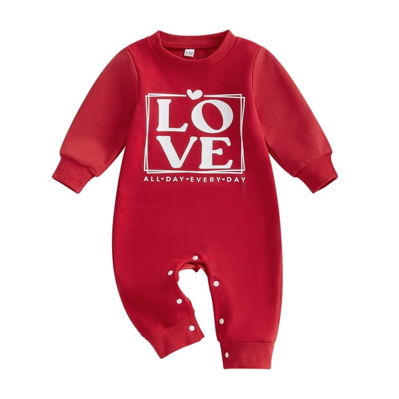 Elippeo Baby Valentine Sweatshirt Romper Casual Letter Print Long Sleeve Jumpsuit for Newborn Toddler Girl Boy Cute Clothes 3 6 12 18 Months