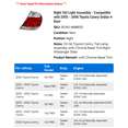 thumbnail image 2 of Right Tail Light Assembly - Compatible with 2005 - 2006 Toyota Camry Sedan 4-Door, 2 of 2