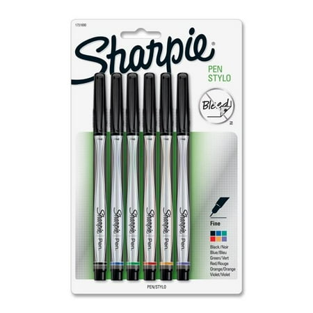 Sanford Permanent Pen - Sanford Ink 1976527 Plastic Point Stick Permanent Water Resistant Pen, Assorted, Fine Point, 6 per Pack