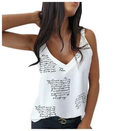 outfmvch womens tops tank top for women women fashion sleeveless vest v-neck printed tops tee vest tank top shirt corset tops for women white xl
