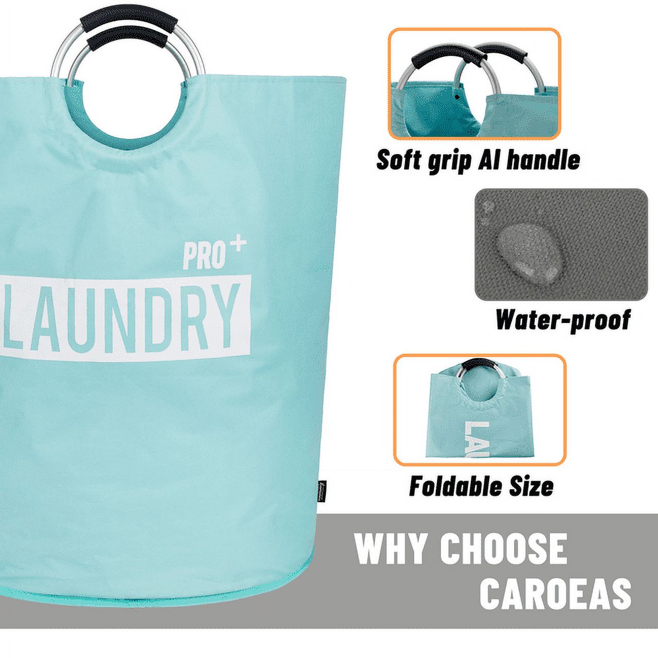 Caroeas Super Large 150L Laundry Hamper Pro, Waterproof Laundry Basket, Clothes Hamper Stands Up Well, Laundry Bag with Padded Handles, Collapsible Laundry Basket Easy Storage (Light Blue)