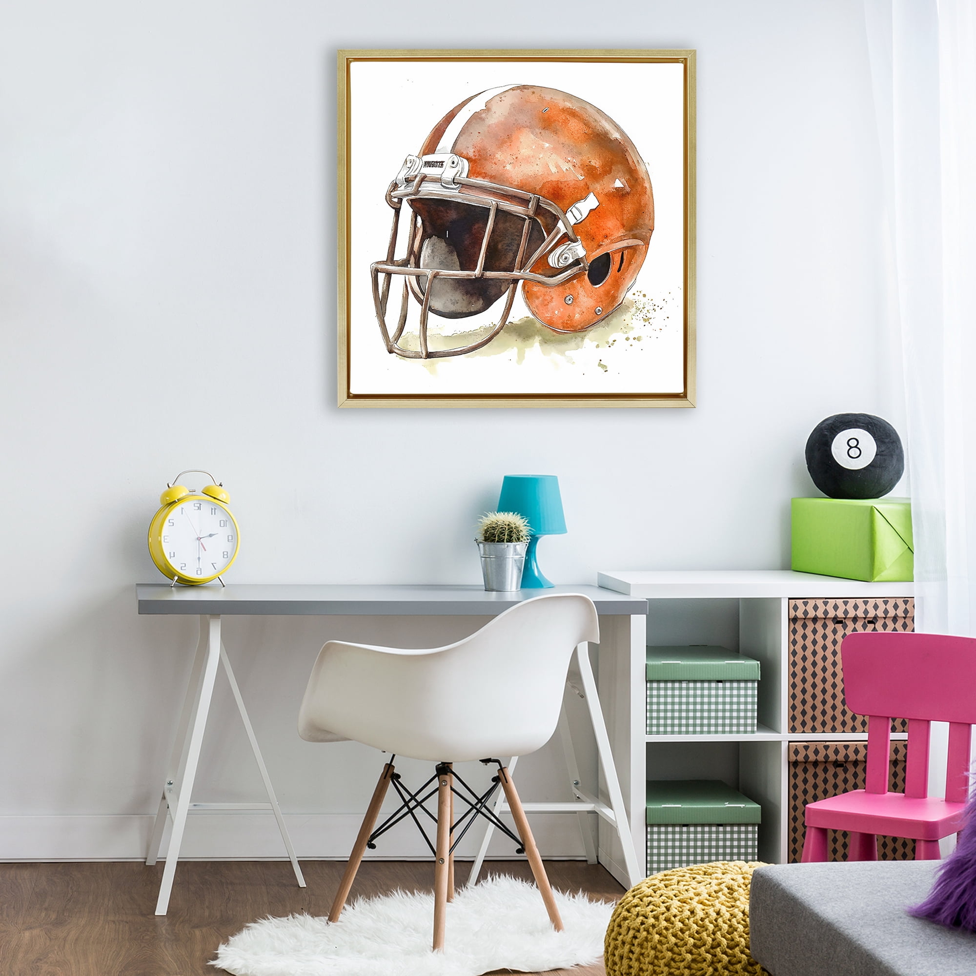 Stupell Industries Red Football Helmet Gold Framed Floater Canvas Wall Art, design by Creative Studio