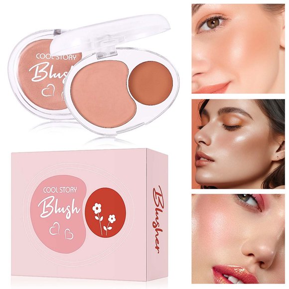 Dvkptbk rouge rouge Double Powder Blusher Mud Soft and Glutinous Feeling Facial Beautification and Brightening Powder Blusher Cream