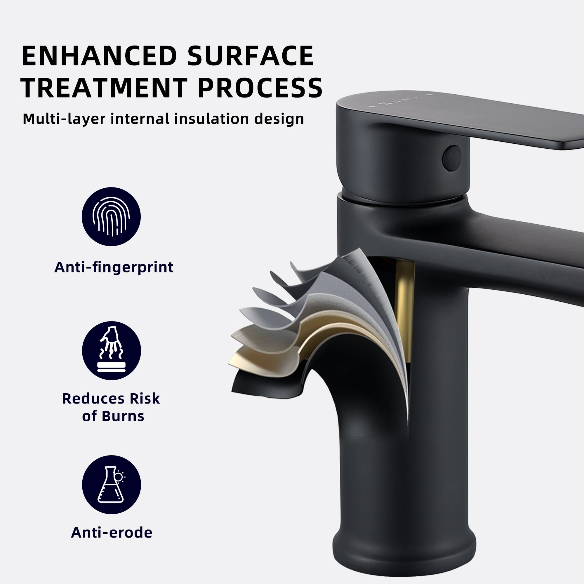 BELZ Bathroom Faucet Single Handle Bathroom Sink Faucet,Deck Mounted One Hole Bath Sink Vanity Faucets, Black